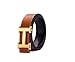 H Belts for Men Business Casual Leather Belt 1.5inch Wide (Waist Size 28-34 inch, Brown Gold)