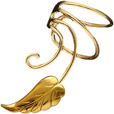 Southwest Leaf Gold On Sterling Non-Pierced Wave Left Ear Cuff Earrings