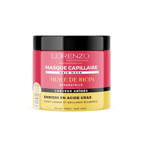 Lorenzo - Masque Capillaire Régénérant à l'Huile de Ricin pour Cheveux Abîmés - Croissance & Volume - Sans Sulfate, Paraben, Silicone, Colorant - 500ml