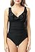 Amourri Women's Swimwear Tummy-Hide Underwire Ruffled One Piece Swimsuit For Women,Black,L(US 12-14)