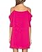 Women's Chiffon Cut Out Cold Shoulder Trumpet Sleeve Spaghetti Strap Dress Top Rose Red Large