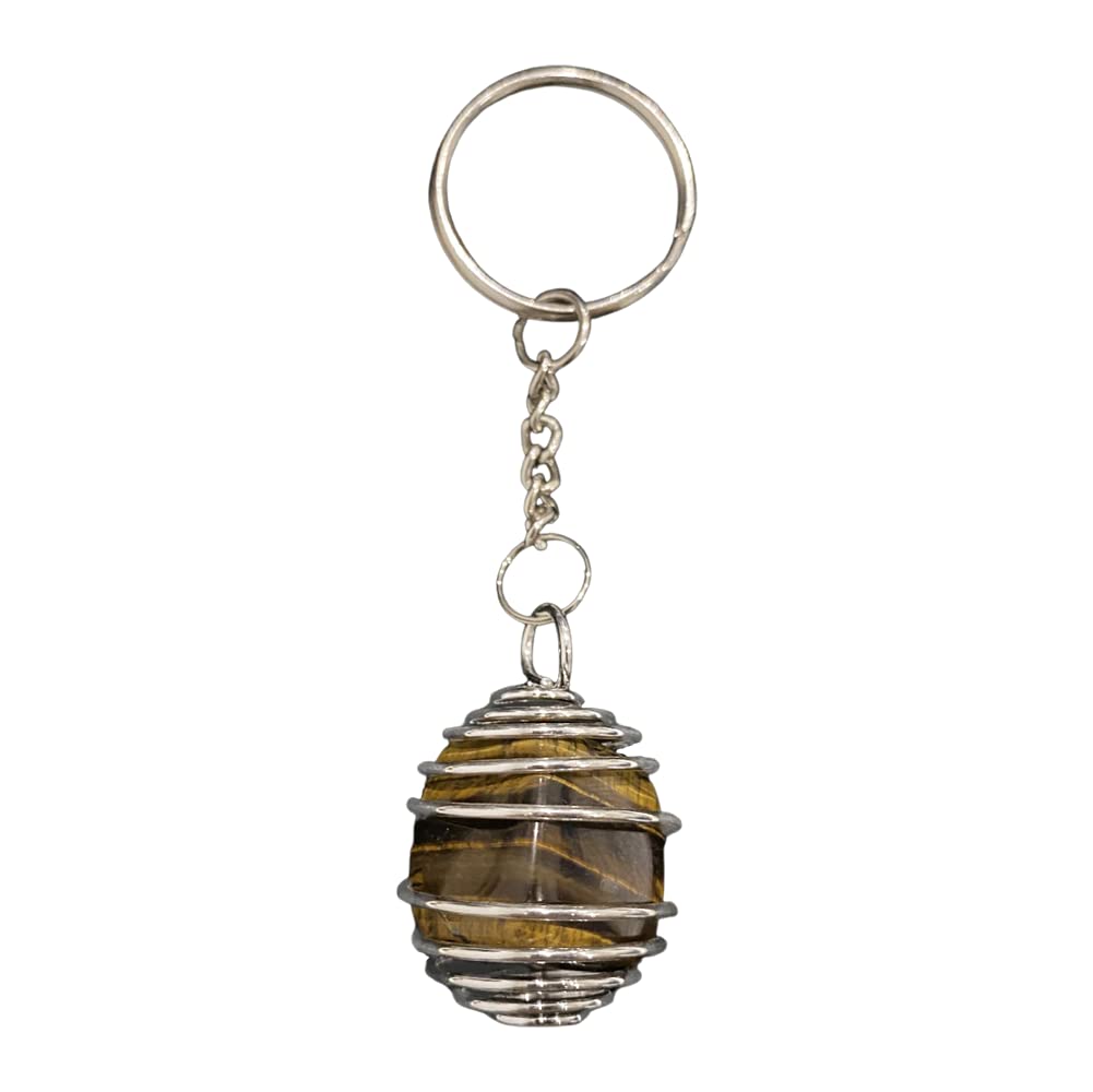 VIE Naturals Wire Wrapped Tumbled Stone Keychain, Tiger Eye