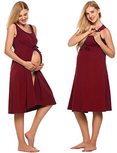Ekouaer Maternity Dress Plus Size, Women's Casual Stretch Nightware Wine Red XXL