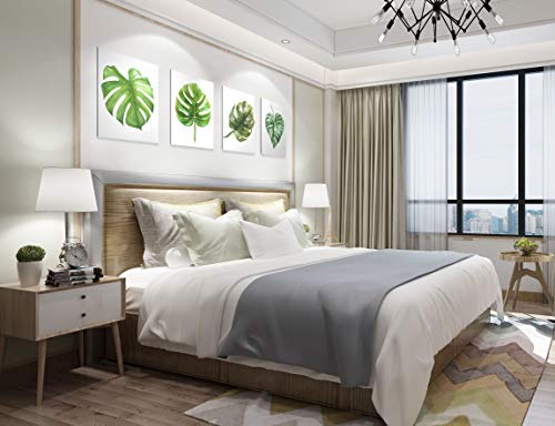 Monstera Canvas Painting for Living Room Green Leaf Wall Decor Picture Monstera Leaves Photos Print Artwork (12x16inch x4pcs)