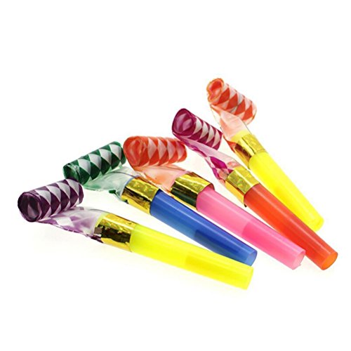 Eshylala 100PCS Party Noisemakers Party Horns Tube Blowouts Noisemakers Party Blowouts Whistles Party Blowers, Great Bag Stuffers (Random Color)