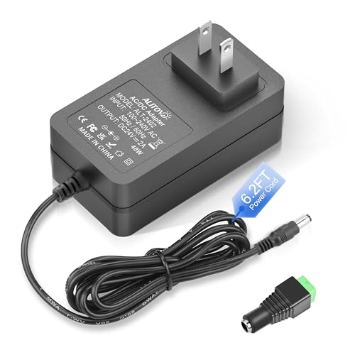 ALITOVE 24 Volt Power Supply 2A 48W 24V Transformer Power Cord AC DC Adapter 100-240V 50-60Hz to 24V 2 Amp 1500mA 1A Converter 5.5x2.5mm for LED Strip Light CCTV Camera Pump Router, 6.2FT