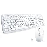 Wireless Keyboard and Mouse, UHURU Wireless Full-size Keyboard and Cordless Mouse with Comfortable Round Key and Smart Power-saving for Computer, Laptop and Mac