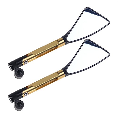 Frenshion Aluminum Universal Motorcycle Rear View Mirrors Blue Glass Curved Rod For Street Bike Sport Bike Scooter CRUISER(Golden) - Thumbnail 5