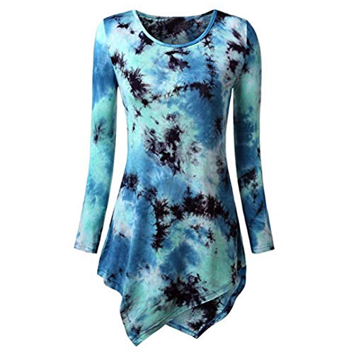 Hem Blouses Tops, Clearance Duseedik Fashion Womens Tie Dyed Asymmetrical Tunic Top O-Neck Long Sleeve T-Shirt Blouse - Thumbnail 3