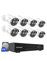 5MP Security Camera System,SAFEVANT 8 Channel CCTV DVR System with 2TB Hard Drive,8pcs Indoor Outdoor Home Security Cameras,  APP for Smartphone Remote Monitoring