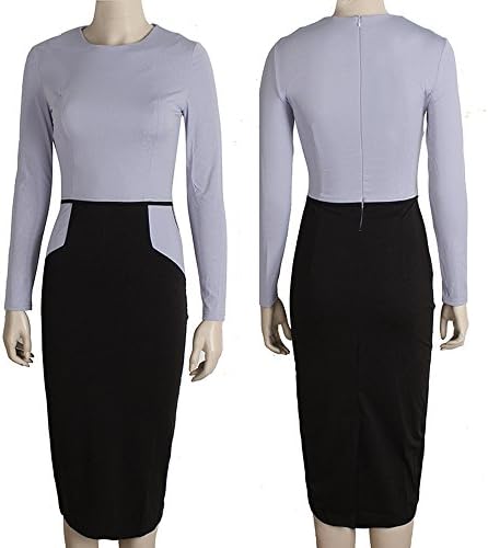 Smartland Women's Long Sleeve Crew Neck Career Knee Length Slimmng Bodycon Pencil Dress (XL)