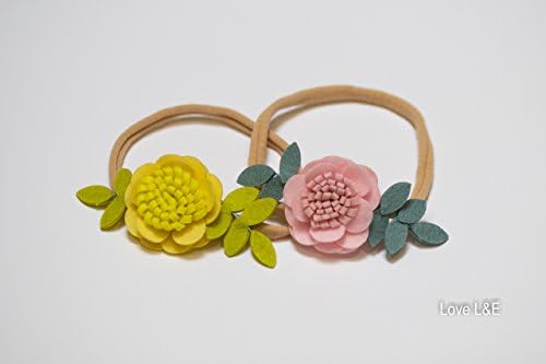 Set of 2 felt flower headbands, Felt flower headband, Flower band- Yellow and Pink