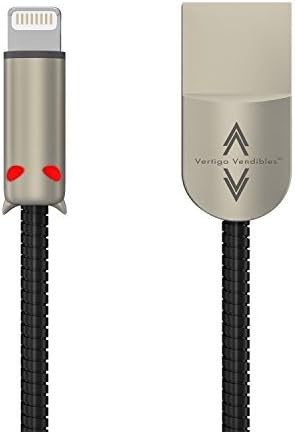 Vertigo Vendibles Metal iPhone Charger Cable with LED Light - High Speed 4FT Tangle-Free USB to Lightning Cord for Apple Devices - Compatible with iPhone X/8/7/6s/6/5s/5/SE, iPad Pro/Air/Mini (Black)