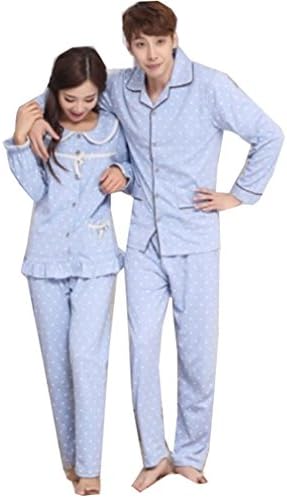 Km Couples Autumn Cartoon Rabbit Long Sleeve Pullover Pajamas/nightgown Set (Female XL, Light blue)