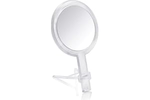 Gotofine 1X & 10X Magnifying Double Side Hand Makeup Mirror with Stand, Handheld Vanity Mirror, Clear