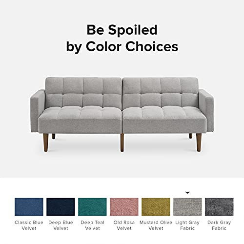 Mopio Aaron Futon Convertible Sofa Sleeper Futon with Arms Split Back Design 77.5" Light Gray
