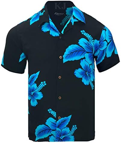 Favant Tropical Luau Beach Hibiscus Floral Print Men’s Hawaiian Aloha Shirt