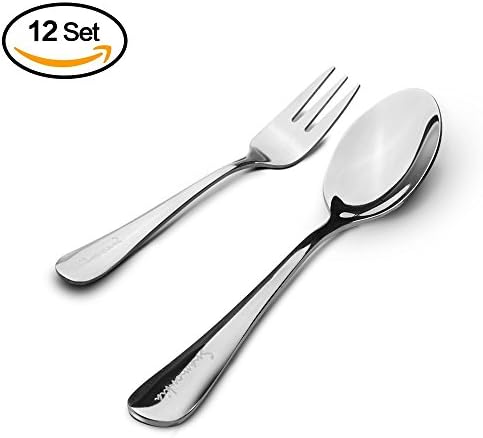 Forks And Spoons Suitable For Enjoying Dessert, Tea, Cake, Fruit, Appetizer In Wedding Or Party, Dishwasher Safe, 5.35” , Flatware Sets By Snamonkia, Set Of 24 (12 forks and 12 spoons)