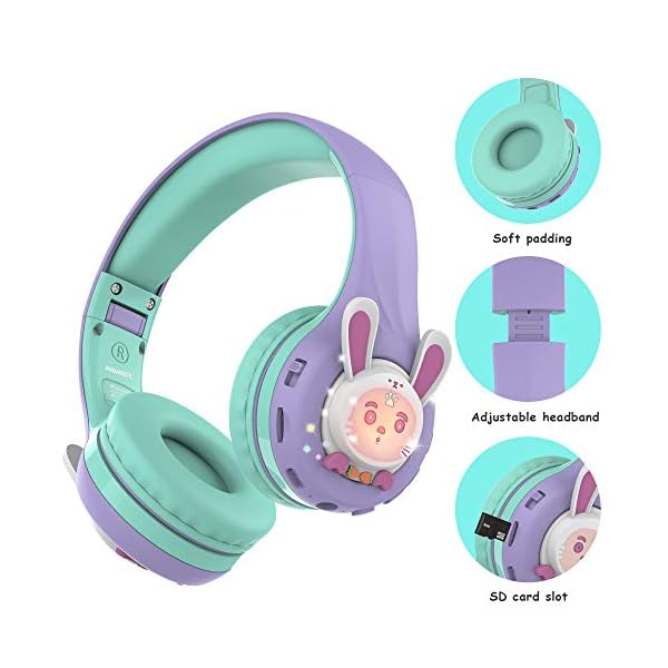 Riwbox-RB-7S-Kids-Headphones-Wireless-LED-Light-Up-Wireless-Foldable-Headphones-Over-Ear-Volume-Limited-Safe-75dB85dB95dB-with-Mic-and-TF-card-Children-Headphones-for-Girls-PurpleGreen Riwbox RB-7S Kids Headphones Wireless, LED Light Up Wireless Foldable Headphones Over Ear Volume Limited Safe 75dB/85dB…