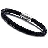 Jstyle Stainless Steel 6mm Mens Womens Braided Bangle Leather Bracelet Rope Magnetic-Clasp 8.5 Inch B