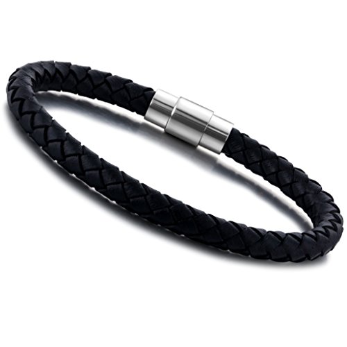 Jstyle Stainless Steel 6mm Mens Womens Braided Bangle Leather Bracelet Rope Magnetic-Clasp 8.5 Inch B