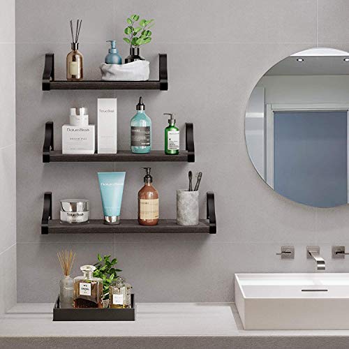 Homemaxs Black Floating Shelves Bathroom Wall Shelf Set of 3 Rustic