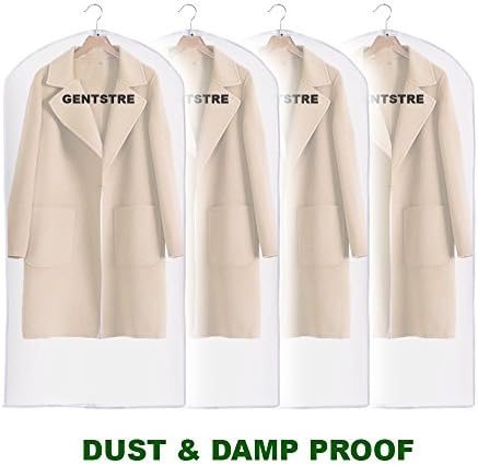 Gentstre Garment Covers 4 pack 23.5*47in Eco-Friendly Transparent Suit Dress Garment Clothes Cover Clothes Bags with Bottom Zip and Top Hole for Hanger Hook Suit Cover Large Garment Bag