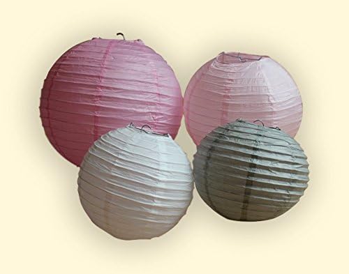 Pritchards Paper Lanterns Birthday Party Bridal Baby Shower Wedding Decoration 4-pack Pink White Grey