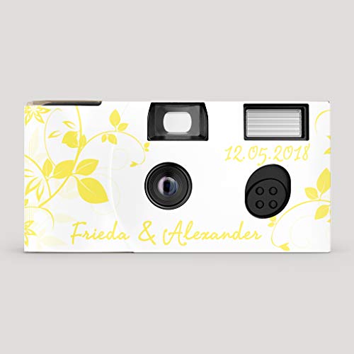 Hochzeitskamera Einwegkamera Flower zitronengelb mit Personalisierung, ISO 400, 27 Aufnahmen, Blitz – Bild 3