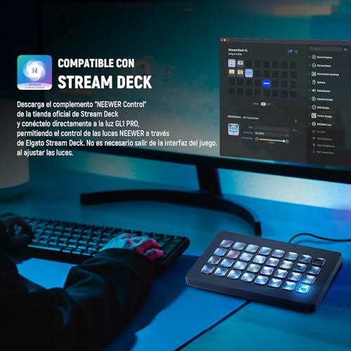 NEEWER GL1 Pro 15,5" Key Light Luz para Streaming, Foco Video con 2.4G PC y iOS Android App Control, 2800 Lúmenes, Sopporte de Escritorio, Compatible con Elgato Stream Deck para Gaming/Zoom, Negro