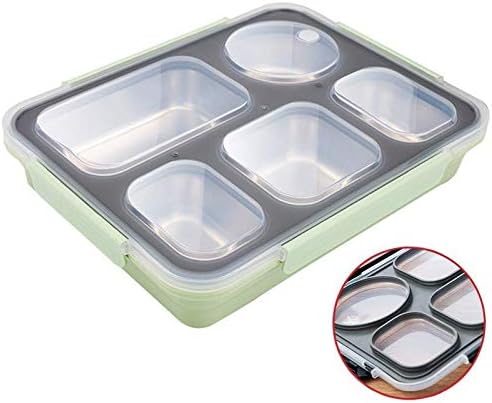 New upgrade Large Bento Box with Removable Stainless Steel Tray -Leakproof Bento Lunch Box BPA-Free with 5 Compartments for Adults On-the-Go Meal and Snack Packing(green)