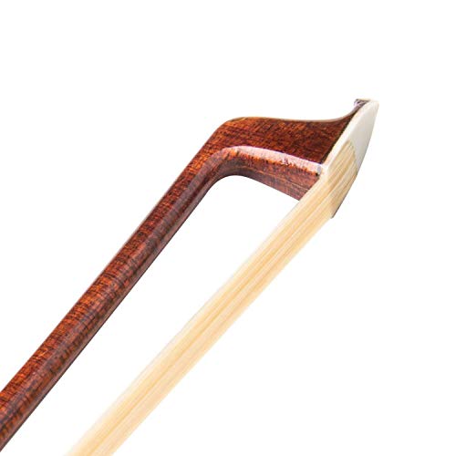 Violin Bow, Mugig Handmade Violin Bow, White 3A Grade Hair of Mongolian Horse, Silver plating Lizard Skin Handle, Polished Abalone and Ebony Frog (4/4, Wooden)