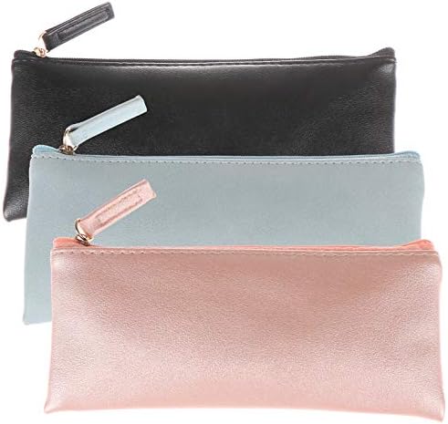 Xgood 3 Colors Pencil Case Bag PU Leather Zipper Bag Makeup Cosmetic Bag Coin Bag Pouch Storage Bags Large Capacity Pencil Holders for Kids Boys Girls Women Gift