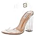 Cape Robbin Maria-2 Women's Lucite Clear Strappy Block Chunky High Heel Open Peep Toe Sandal,Rose Gold (9)