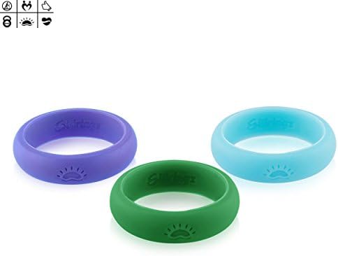Silicone Wedding Ring for Women, Sun Waves Series Silicone Rings, Optimizing Surface, Edge Trimmed Completely, 3 Rings Pack (6, Aqua, Forest Green, Lavender Indigo)