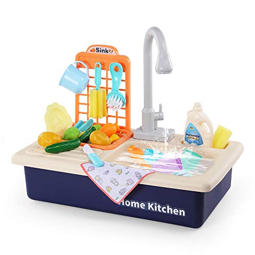 TEMI Kitchen Sink Toy Pretend Food Wash Up Kitchen Sets with Running