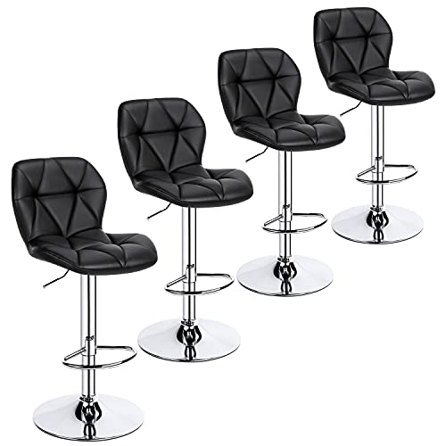 Yaheetech Bar Stools Set of 4 Adjustable PU Leather 360°Swivel Count