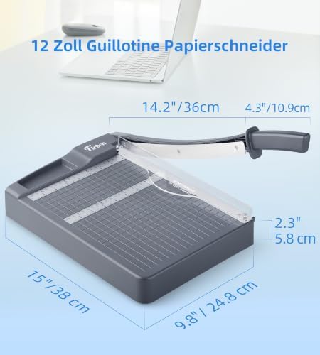 12" Guillotine Papierschneider,Schneidemaschine, Hebelschneider 12 Blatt Schneidleistung (80g A4) Mit Sicherheitsvorrichtung und Klingenarretierung für Karton, Fotos, Büro, Schule, Studio