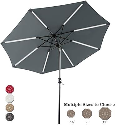Amazon Com Abccanopy 9ft Patio Umbrella Solar Powered Outdoor Umbrella Market Umbrella With 8led Lights Bars Push Button Tilt And Crank For Garden Deck Backyard And Pool 4 Colors Dark Gray Garden