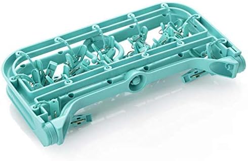 iSunday Foldable Socks Hanger Clip and Drip Hanger Collapsible Portable Plastic Laundry Underwear Hanger with 26 Clothespins (Green)