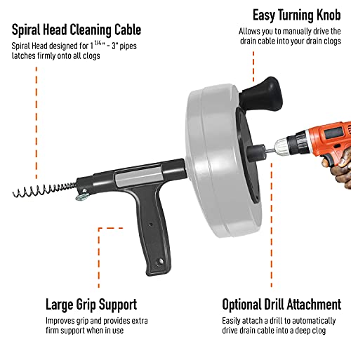 DrainX 50FT Steel Power Pro Drum Auger Plumbing Snake with Drill