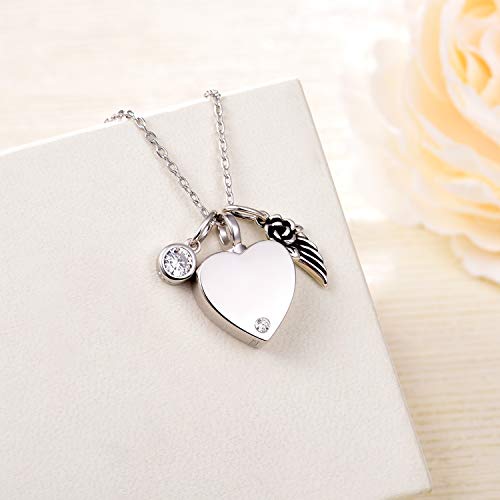 BEILIN 925 Sterling Silver Angel Wings Cremation Jewelry Keepsake Memorial Urn Necklace for Ashes: God has You in his arms I Have You in My Heart (Angel Wings Heart urn Necklace)