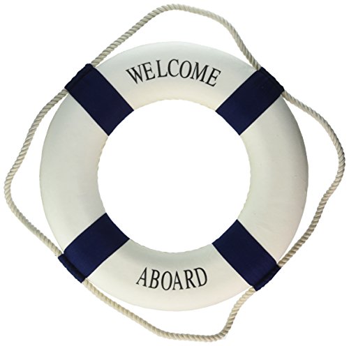 OLIA DESIGN OliaDesign Welcome Aboard Cloth Life Ring Accent Nautical Decor, 13.5", Navy