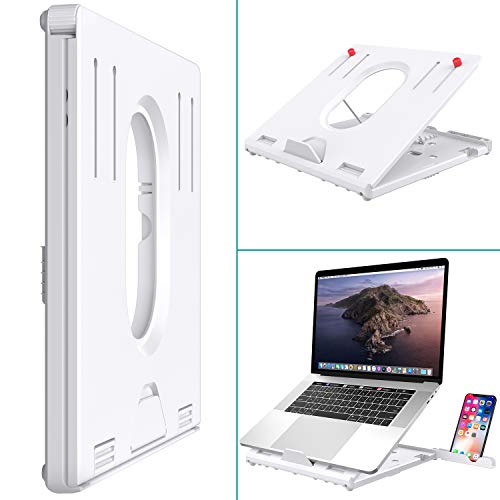 Foldable Laptop Stand Holder,Klearlook 8 Adjustable Height and Angle Portable Ventilated Laptop Riser Cooling Pad with Phone Holder,Ergonomic Tray Mount for Laptop/Notebook/Tablet Computer