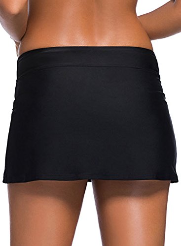 Women's Solid High Waistband Plus Size Skirted Bottom with Attached Brief Bikini Swimwear Black Large