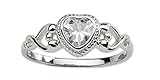 Sterling Silver April CZ Simulated Birthstone Baby Ring with Heart