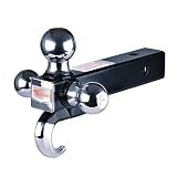 Towever 84180 2 inches Class III/IV Trailer Hitch Tri Ball Mount with Hook (Hollow Shank, Black&Chrome)