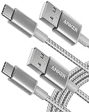 USB Type C Cable, Anker [2-Pack 6Ft] Premium Nylon USB-C to USB-A Fast Charging Type C Cable, for Samsung Galaxy S10 / S9 / S8 / Note 8, LG V20 / G5 / G6 and More(Silver)
