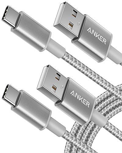 USB Type C Cable, Anker [2-Pack 6Ft] Premium Nylon USB-C to USB-A Fast Charging Type C Cable, for Samsung Galaxy S10 / S9 / S8 / Note 8, LG V20 / G5 / G6 and More(Silver)