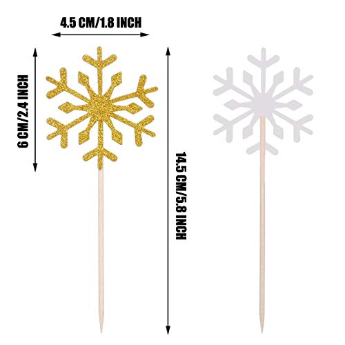 Snowflake Cupcake Topper 60 PCS Glitter Cupcake Picks Cute Cake Toppers for Christmas Party/Frozen Themed Party/Wedding Party Decorations (Gold) - Thumbnail 3